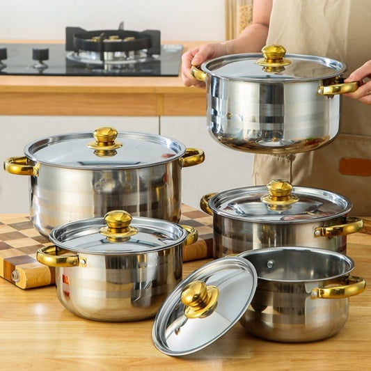 Stainless Steel Gold Handle Pot Set 18-26cm Dual-sided Stockpot Suit