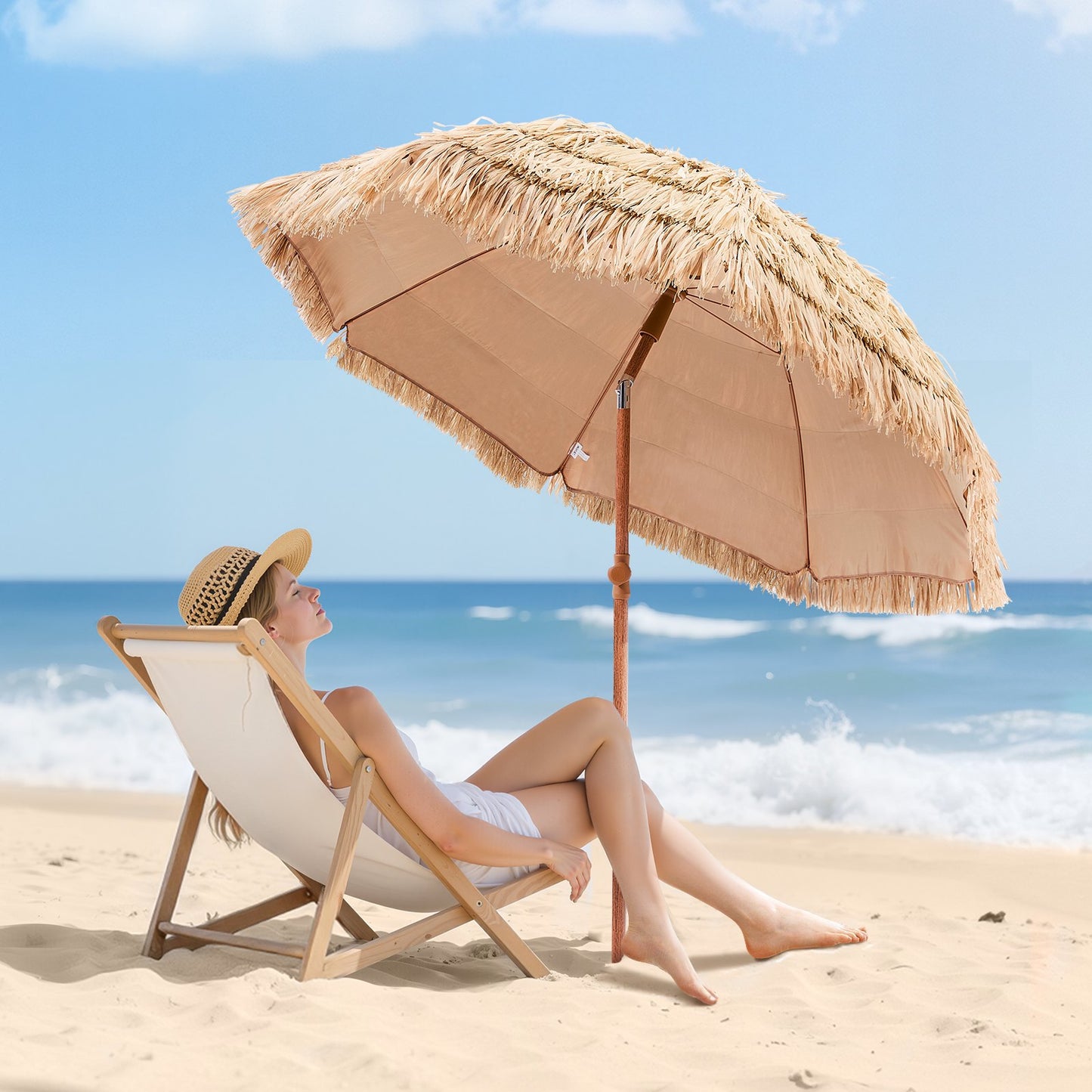 Tiki Umbrella Thatched Patio Umbrella 6.5 Ft Poolside Patio Beach Umbrella