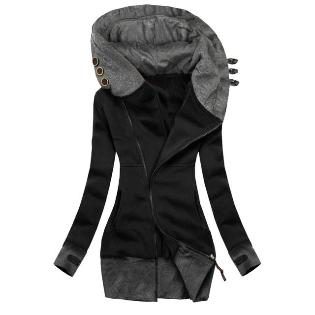 Fall Winter New Women&#039;s Jacket Solid Color Hooded Long Sleeve Pocket Zipper Sweater Women