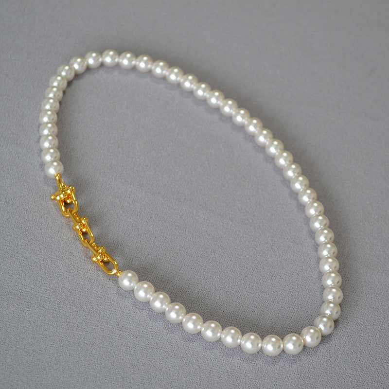 U-Clasp Artificial Pearl Design Elegant Collar Necklace For Women