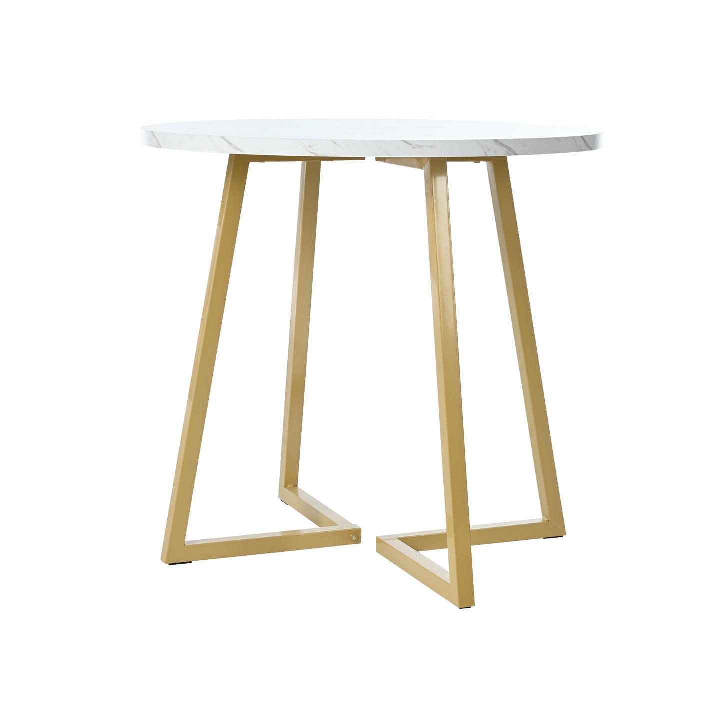 Modern Metal Frame Marble Pattern Round Coffee Table 80x80x75cm With Gold Stand, Suitable For Small Dining Table In Living Room And Bedroom