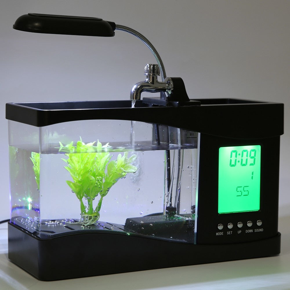 Mini Aquarium Perpetual Calendar Alarm Clock USB Flowing Lights Have Years of Gifts