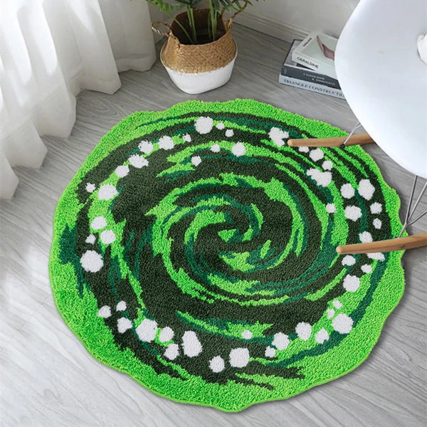 Round Green Moss Carpet Bedside