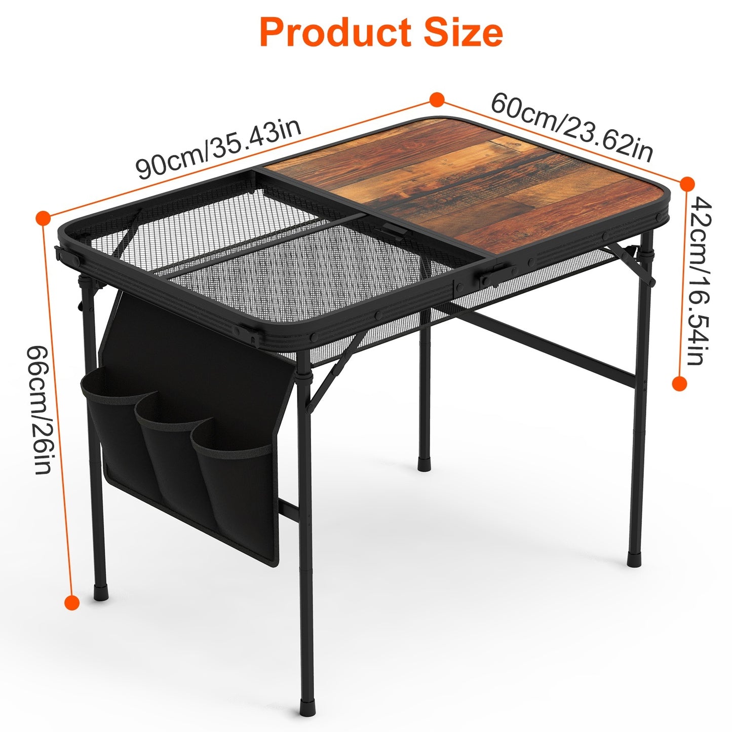 35.43x23.62x26in Foldable Camping Table Collapsible Picnic Aluminum Alloy Grill Stand 66LBS Max Load Height Adjustable BBQ Table With Adjustable Height Storage Net