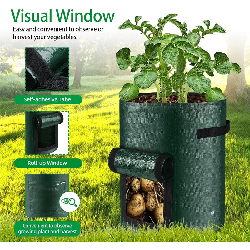 10 Gallon -6 Pack Potato Grow Bags, Heavy Duty PE Fabric Pots With Flap And Handles, Green Planter Bags For Potato Vegetables Outdoor Garden, For All Plants Growing