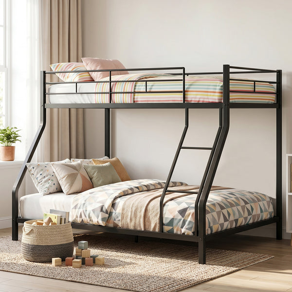 Bunk Bed Twin Over Full Metal Heavy Duty Modern Bunk Bed Frame With Ladder And High Guardrail For Bedroom Noiseless No Box Spring Required