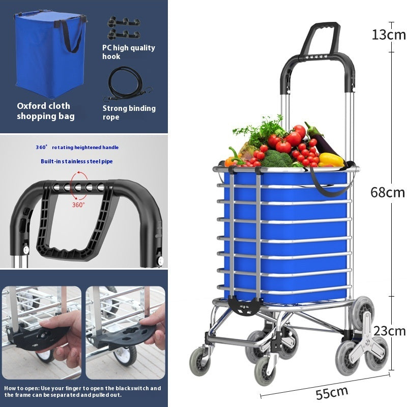 Stair Climbing Stainless Steel Trolley Folding Household Shopping Cart