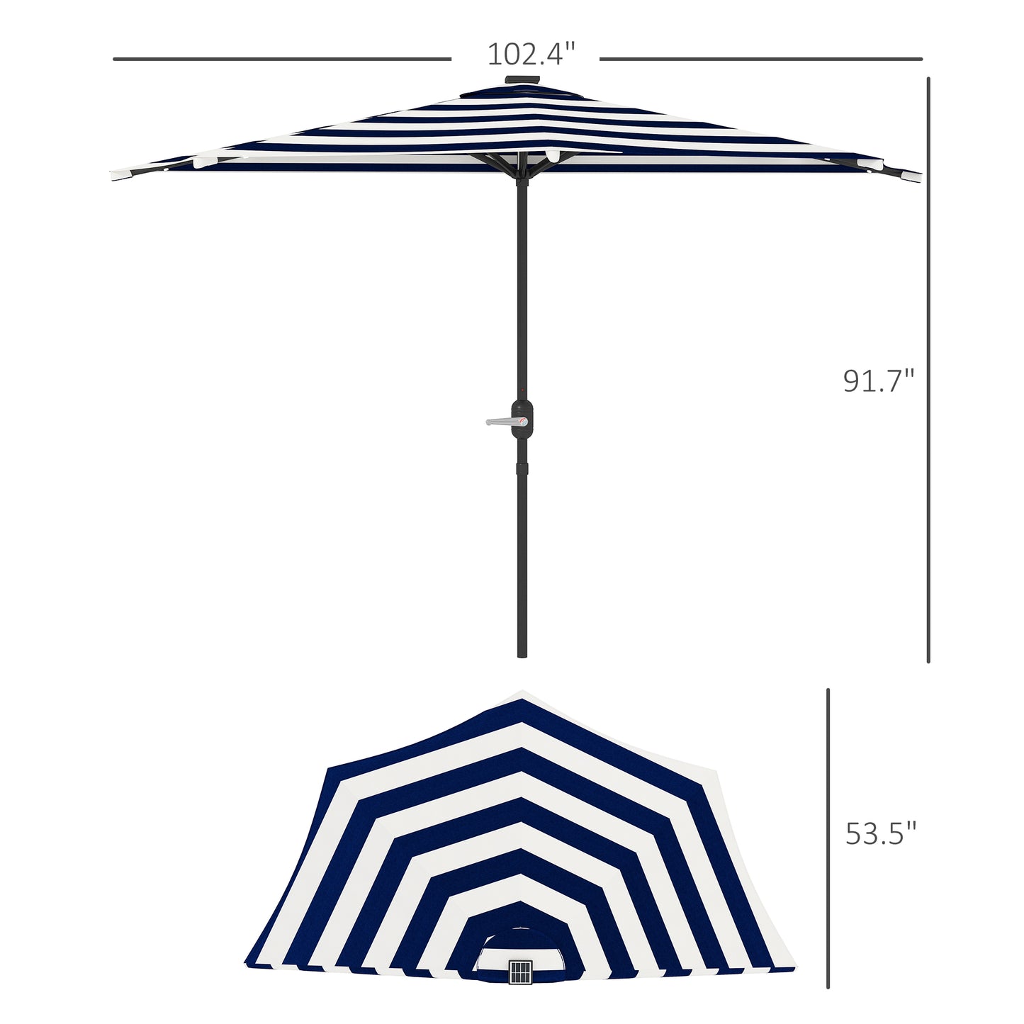 Half Umbrella Outdoor Patio Umbrella, UPF 30+ Small Balcony Umbrella, Vented Half Patio Umbrella with Crank 8 Ribs, Porch Umbrella for Garden Deck Poolside, Navy Blue