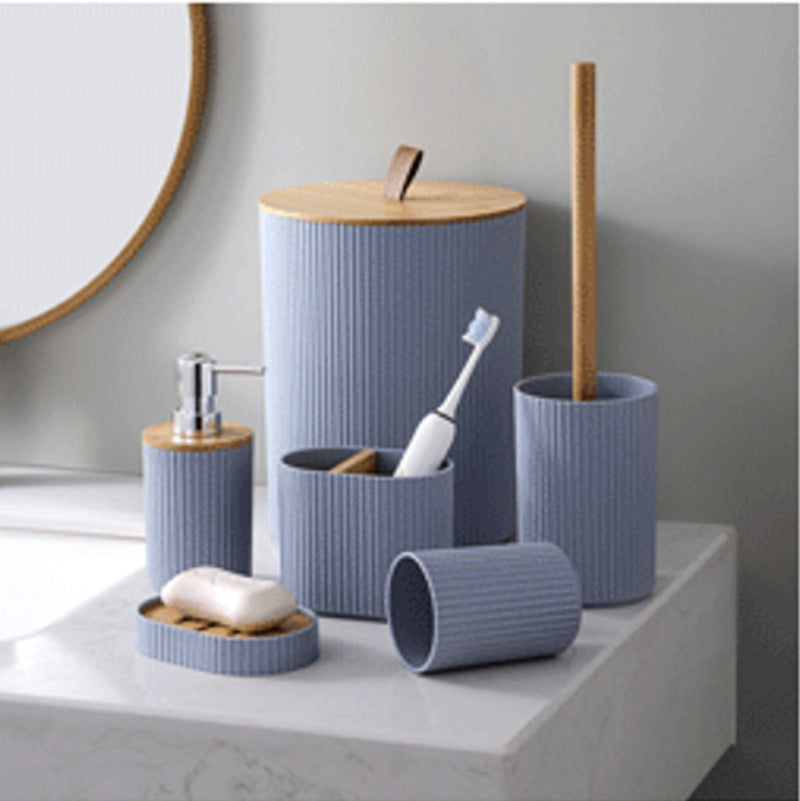 Affordable Luxury Bamboo And Wood Bathroom Set Washbasin Accessories Hydraulic Cup Soap Dish Toothbrush Holder