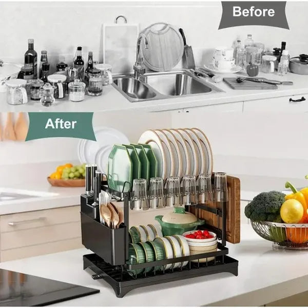 Kitchen Dish Drying Rack Large Capacity With Drain Board