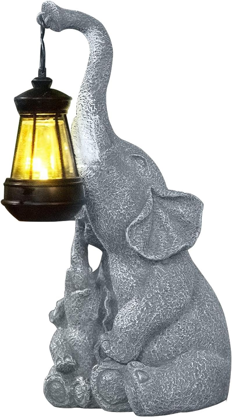 Elephant Solar Light, Solar Elephant Figurine Light, Front Porch Decor, Solar Elephant Statue, Indoor Outdoor Solar Light, Solar Powered Garden Decor, Elephant Garden Ornament