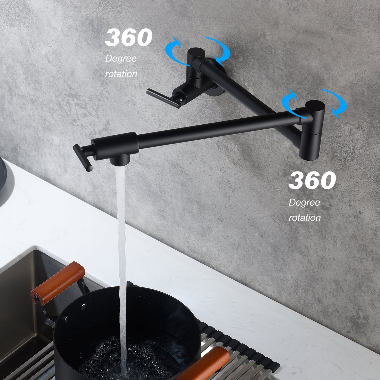 Pot Filler Faucet Wall Mount Matte Black