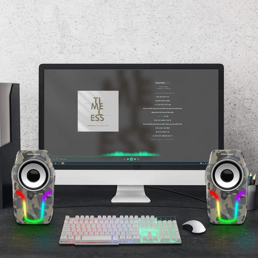 Wired RGB Computer Speakers,2.0 Stereo Volume Control Surround Sound With 3.5mm