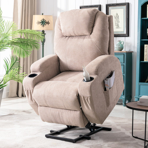 Power Lift Recliner Chair Massage Chair For Elderly, Electric Lift Chair With Heat And Massage, Fabric Recliner Sofa With 2 Cup Holders, Side Pockets  Remote Control For Living Room