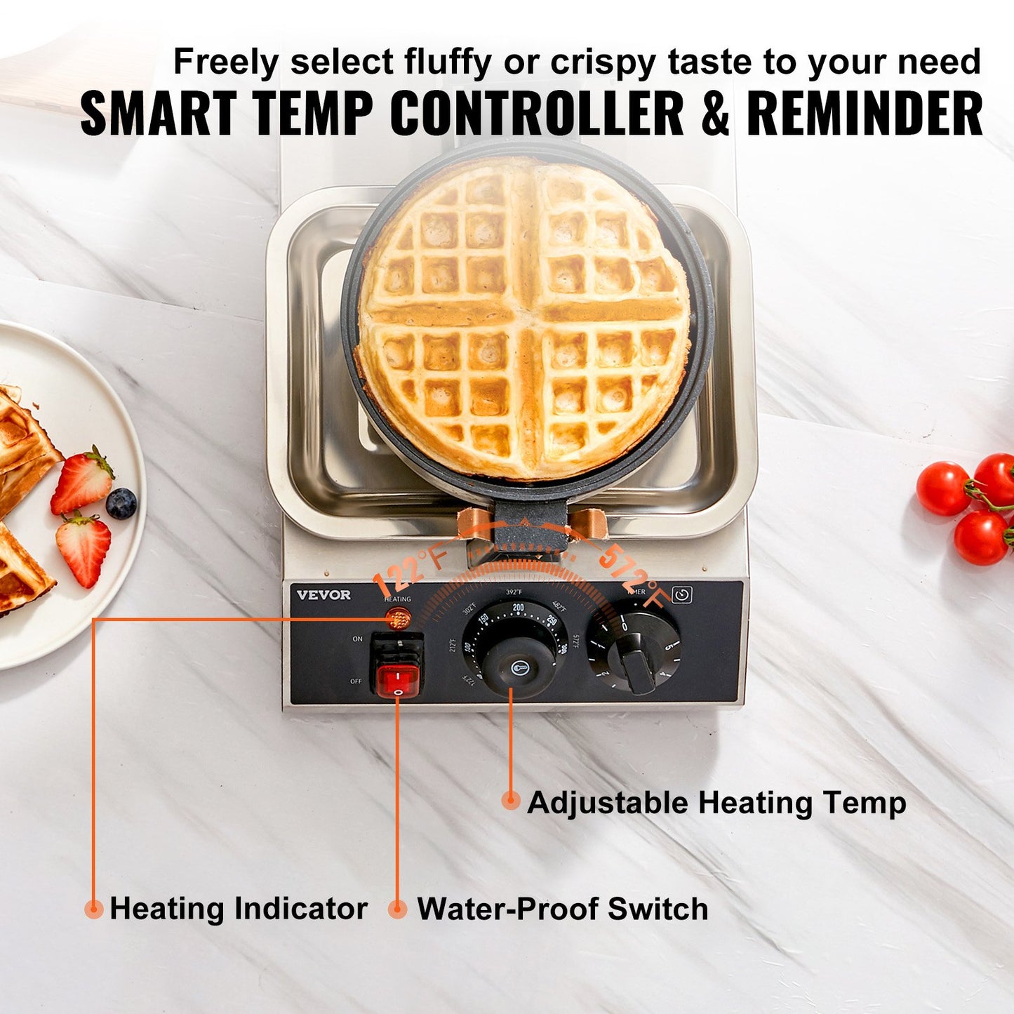 Rundes Waffeleisen Waffel 1300 W, Kontaktgrill Belgische Waffeleisen 4 Stk. Edelstahl Waffeln Automat Inkl. Lebensmittelclip & Bürsten & Verbrühungssicherer Griff, Für Cafés, Restaurant Usw.