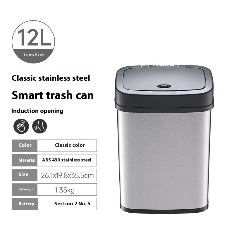 Smart Induction Stainless Steel Trash Can Home Office