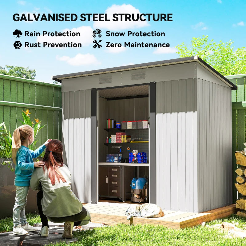Metal Garden Shed, Backyard Tool Storage Shed With Dual Locking Doors, 2 Air Vents And Steel Frame, White
