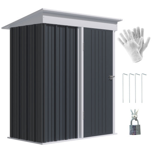 Outsunny Metal Garden Shed, Outdoor Lean-to Shed For Tool Motor Bike, With Adjustable Shelf, Lock, Gloves, 5x3x6  Dark Grey