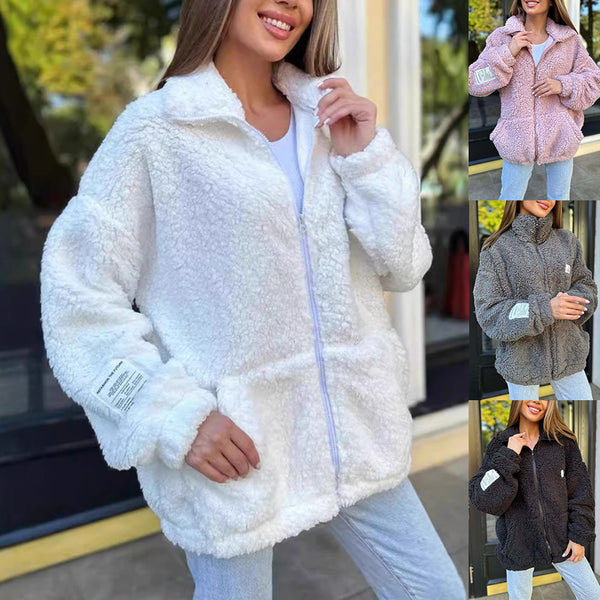 Plüsch-Strickjacke mit Revers