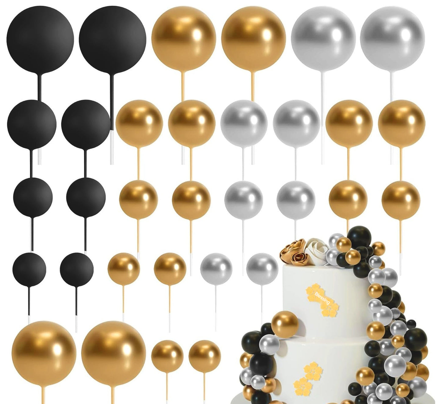 32 Pcsset Colorful Foam Ball Birthday Cake Decoration Multi-style Plug-in