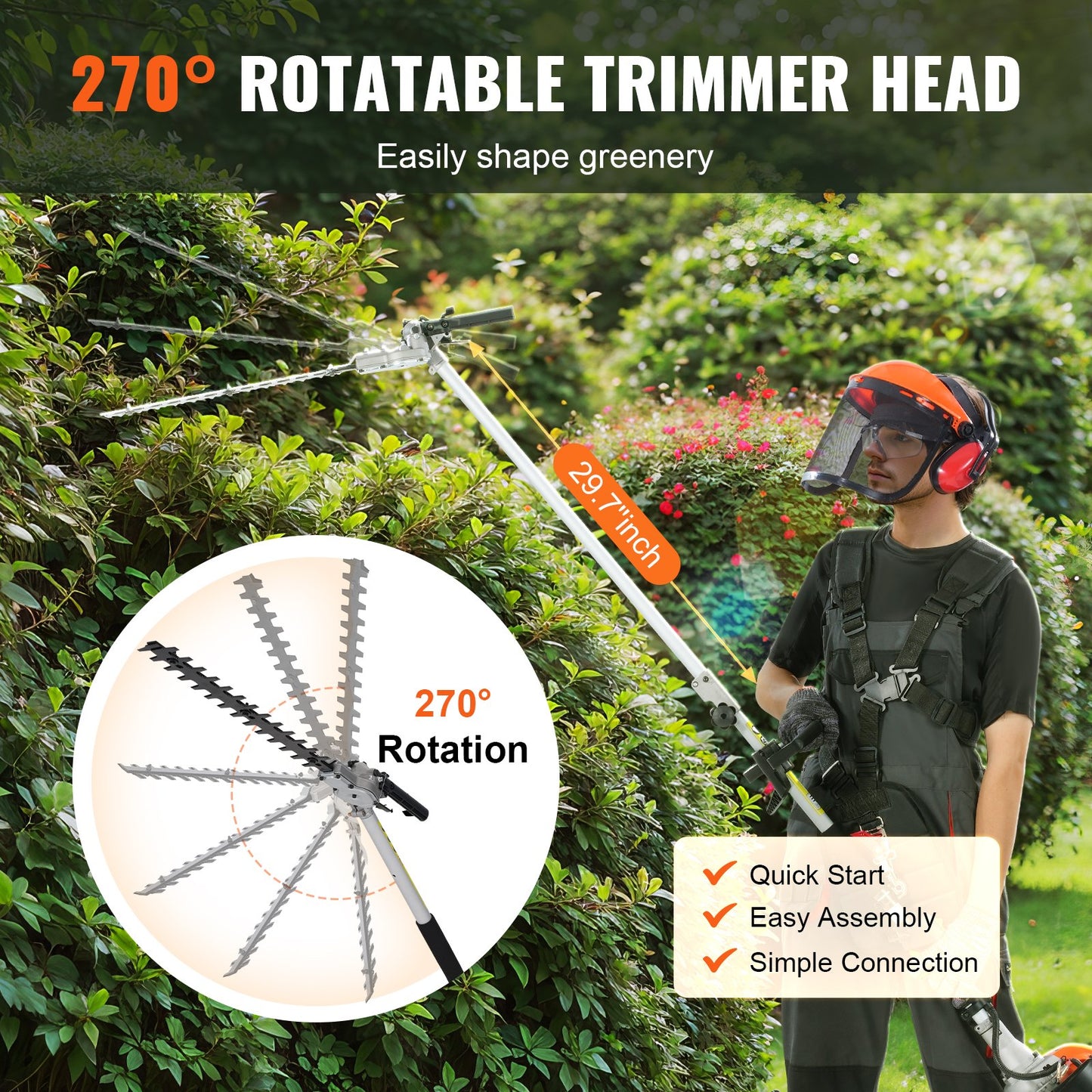 43CC 6-in-1 Multi-Functional Trimming Tools, Gas Hedge Trimmer, Weed Eater, String Trimmer, Brush Cutter, Edger, Pole Saw Chainsaw Pruner With Extension Pole