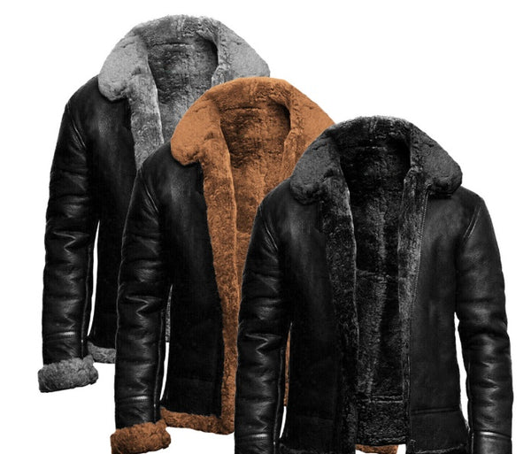 Herren Leder-Pelz Einteilige Revers Winter Kälte-Beweis Lederjacke