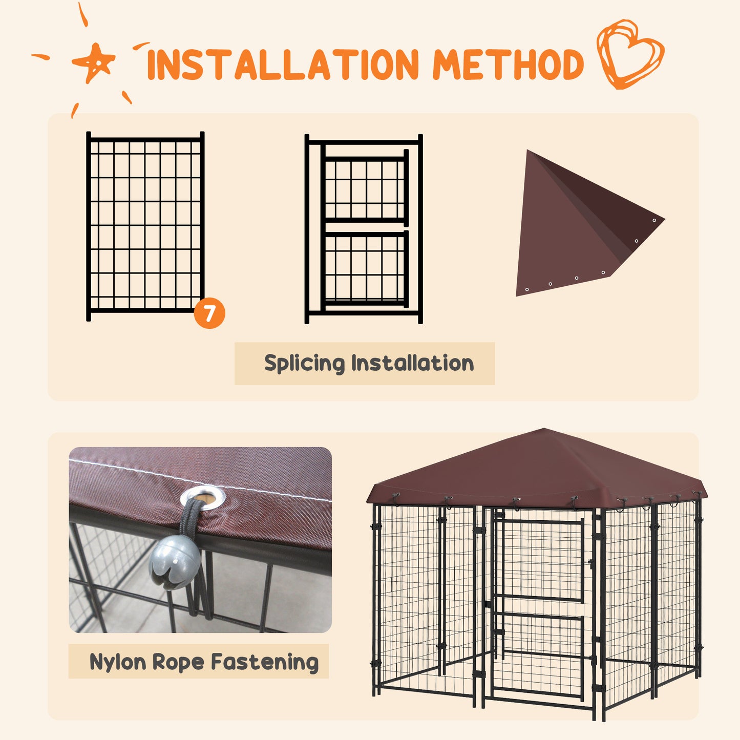 4.6' x 4.6' x 5' Dog Kennel Outdoor with Waterproof Canopy, Large Door
