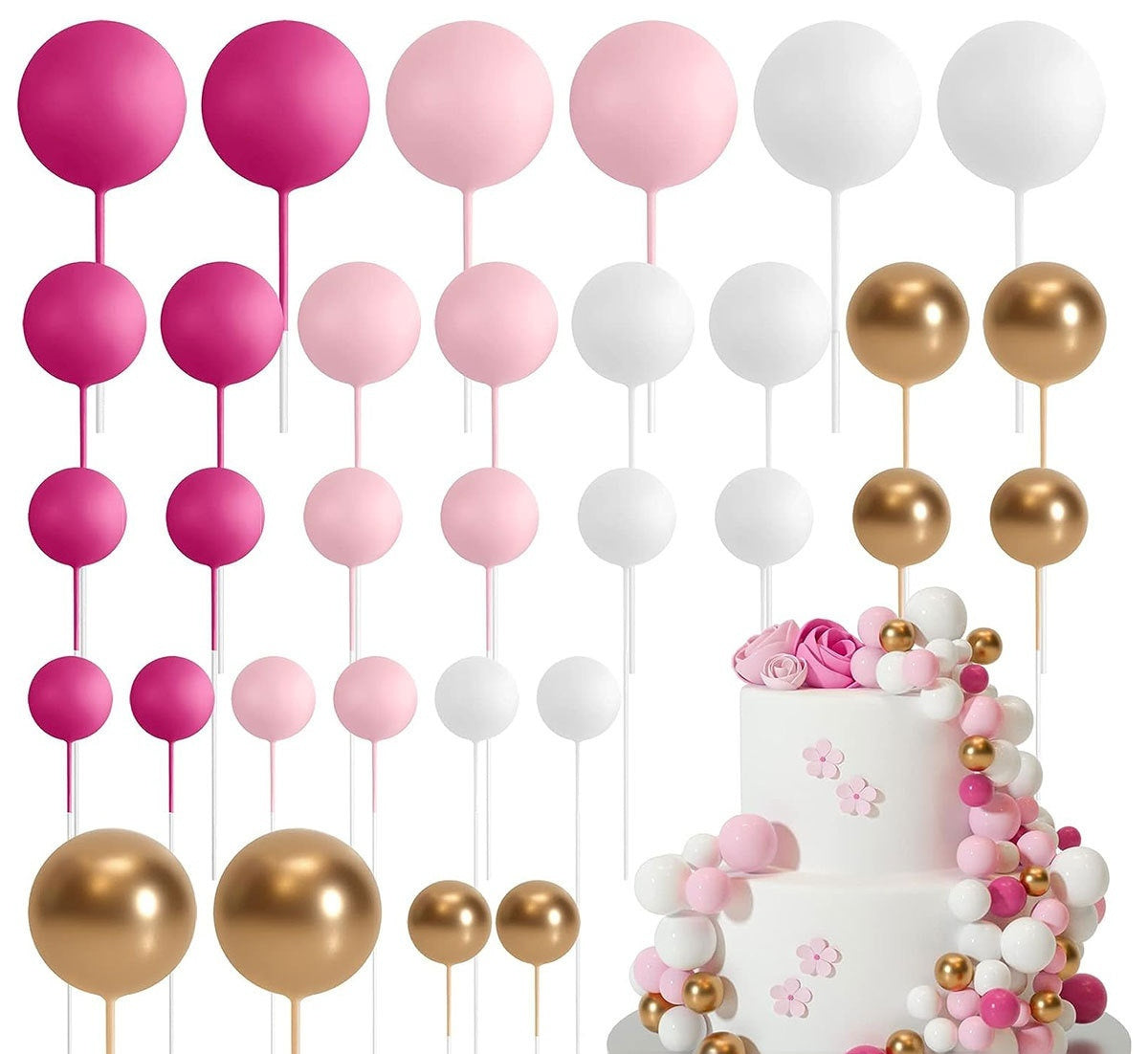 32 Pcsset Colorful Foam Ball Birthday Cake Decoration Multi-style Plug-in