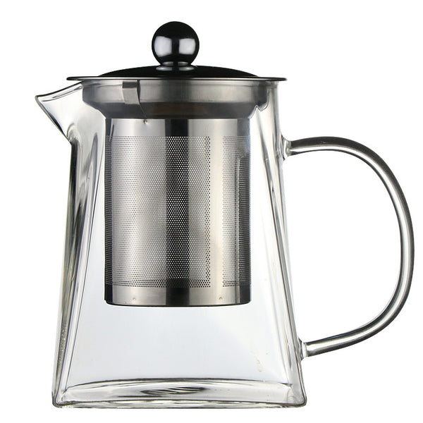 Square Glass Stainless Steel Filter Teapot