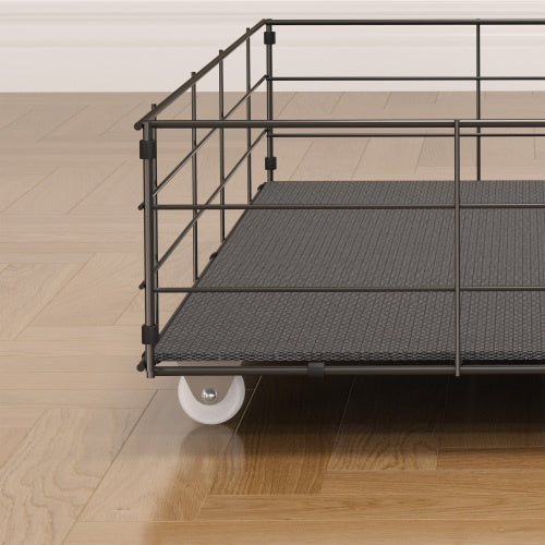 Queen Size Bed Frame With LED, 4 Under-bed Portable Storage Drawers, Wings Headboard Design