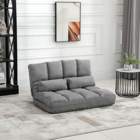Folding Upholstered Couch Bed Gray Convertible Floor Sofa Chair Metal Frame Pillows