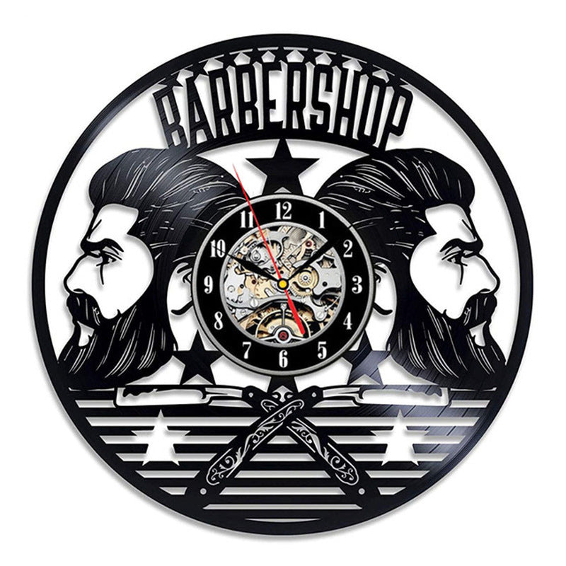 Black Gum Wall Clock Barber Gentleman Beard Vinyl