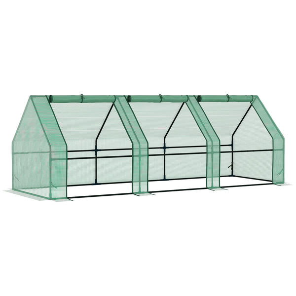Gewächshaus Mit 3 Rollfenster, PE-Gitterfolie, Foliengewächshaus Aus Stahl, Treibhaus Für Balkon, Garten, Tomatenhaus 270x90x90cm, Tomatengewächshaus Für Gemüse, Blumen, Pflanzen, Grün