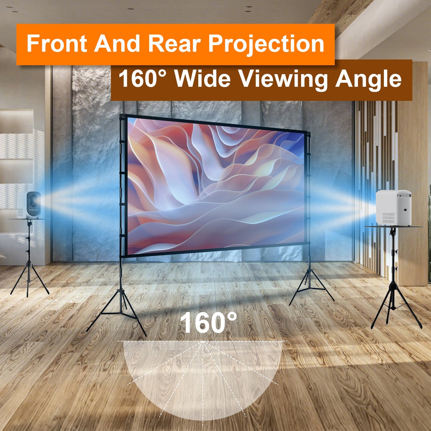 1Pc 120inch Or 100inch Projector Screen With Stand 16 9 4K HD Rear Front Wrinkle Free Portable And Foldable Movie Screen With Carry Bag For Indoor Outdoor Home Theater Backyard Cinema