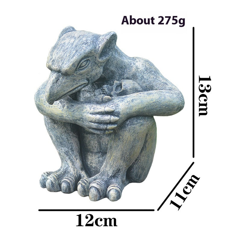 Garden Courtyard Decoration Emmett Stone Statue Ghost Protector Stone Statue Ghost Gothic Sculpture Resin