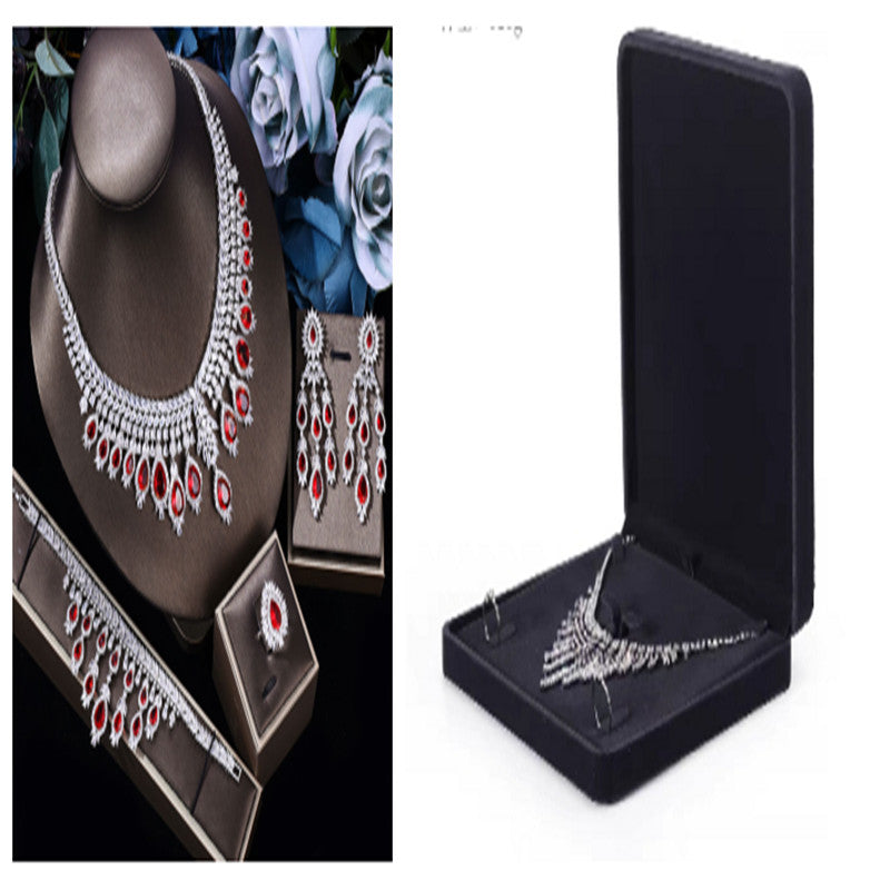 Bridal Set 3A Zircon Necklace Earring Ring Four-piece Set