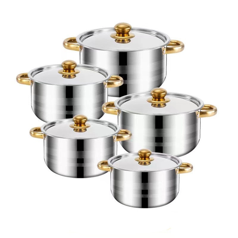 Stainless Steel Gold Handle Pot Set 18-26cm Dual-sided Stockpot Suit