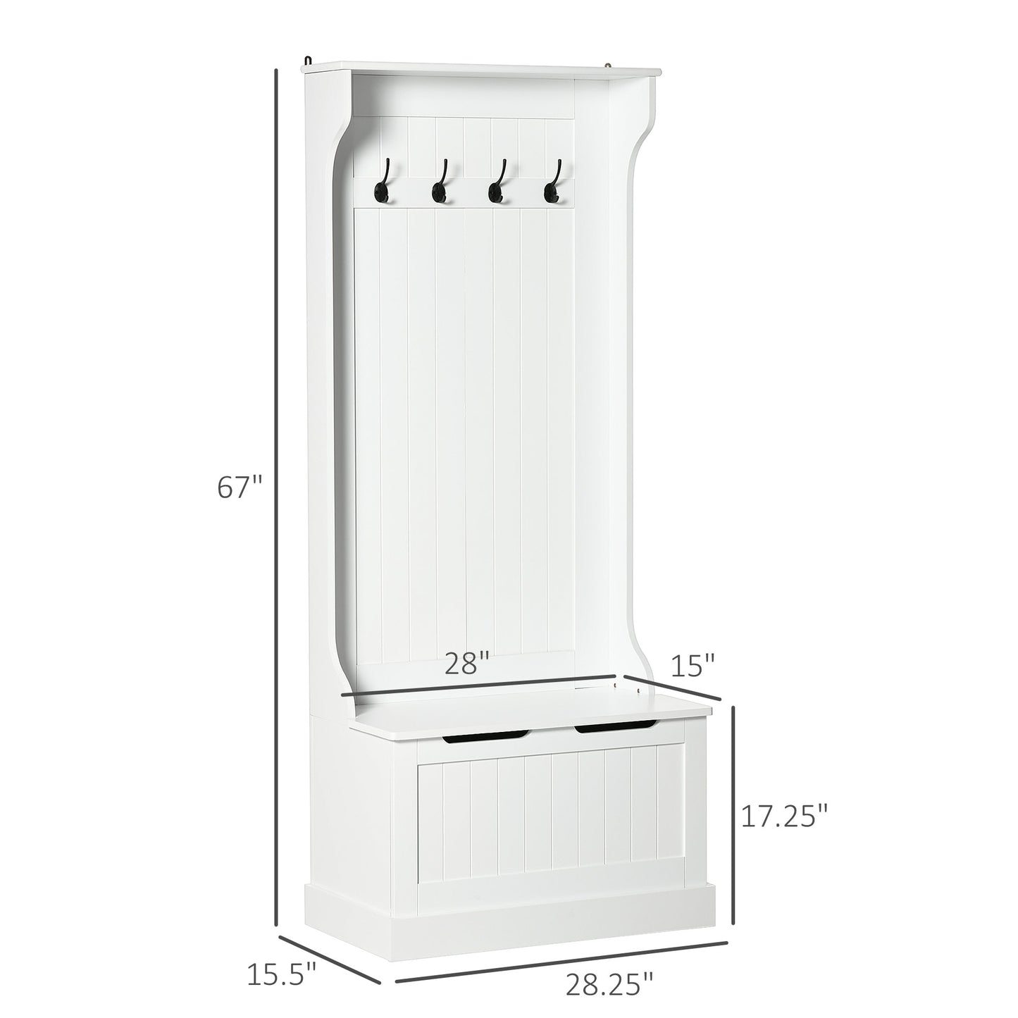 Entryway Hall Tree With Coat Rack, Sitting Bench, Storage, And Hooks, Mudroom Bench, White