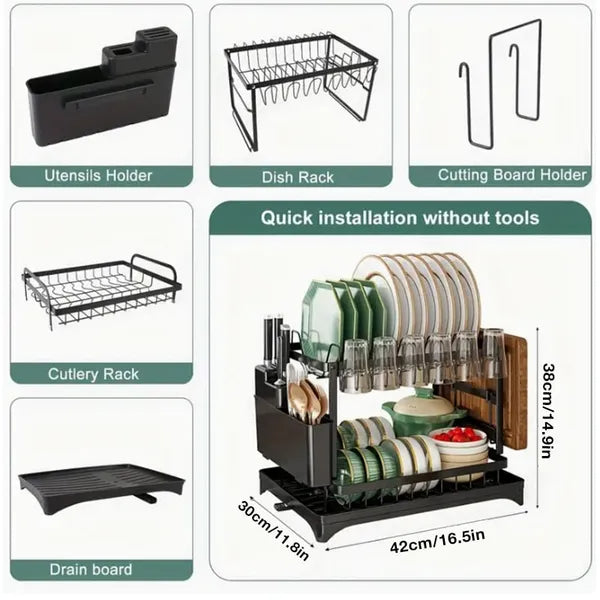 Kitchen Dish Drying Rack Large Capacity With Drain Board