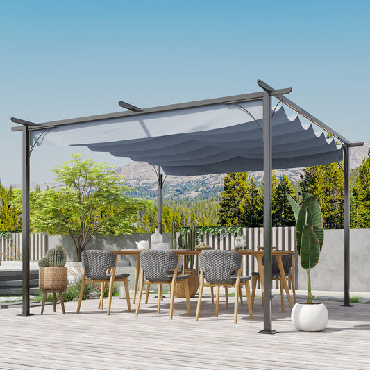 11.5' x 11.5' Outdoor Retractable Pergola Canopy, Metal Patio Shade Shelter for Backyard, Porch Party, Garden, Grill Gazebo, Gray