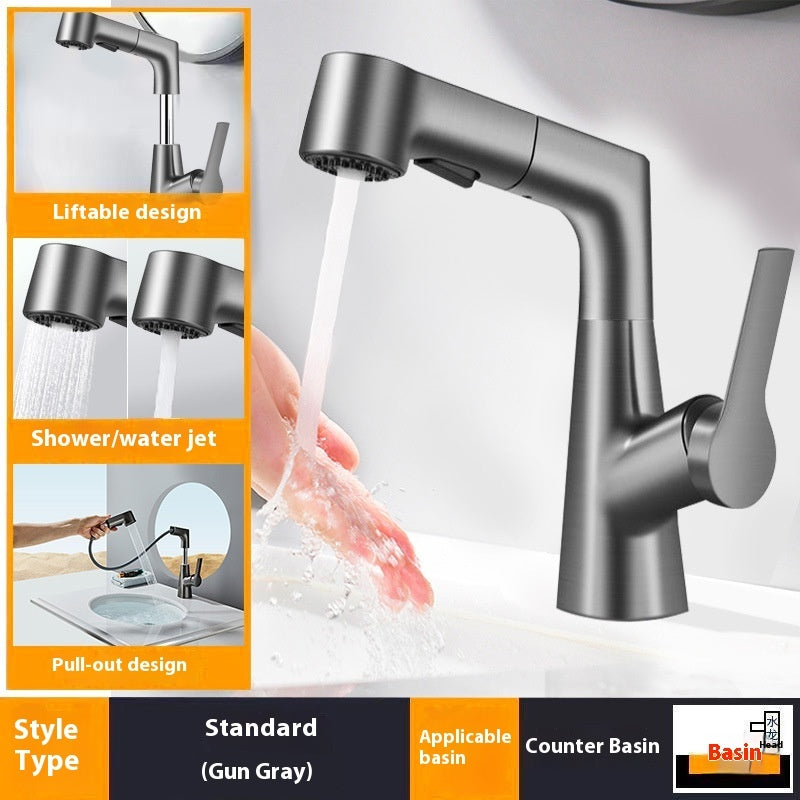Washbasin Pull-out Faucet Lifting Bathroom Table Hot And Cold