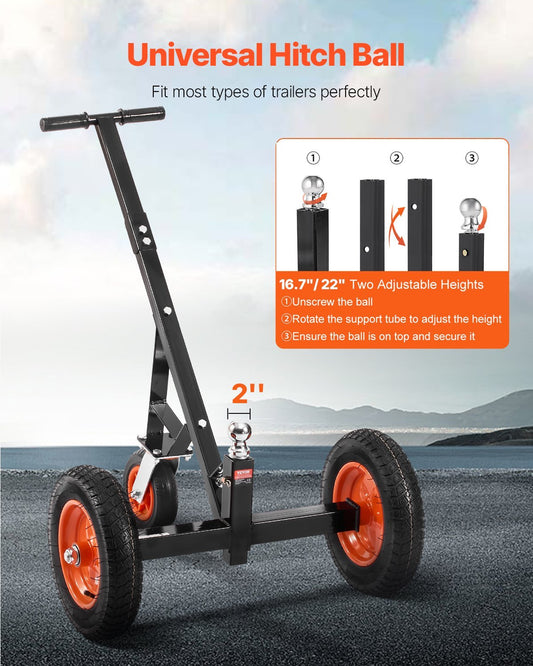 1000lbs Trailer Dolly 16.7 And 22 In Adjustable Height 2 In Ball 14 In Tires