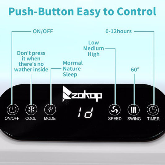 ZOKOP FLS-Z33DR Electric Fan 110V 150W 40L With Remote Control, With LCD Display, With 4 Ice Crystals, With Casters, ABS Plastic, White