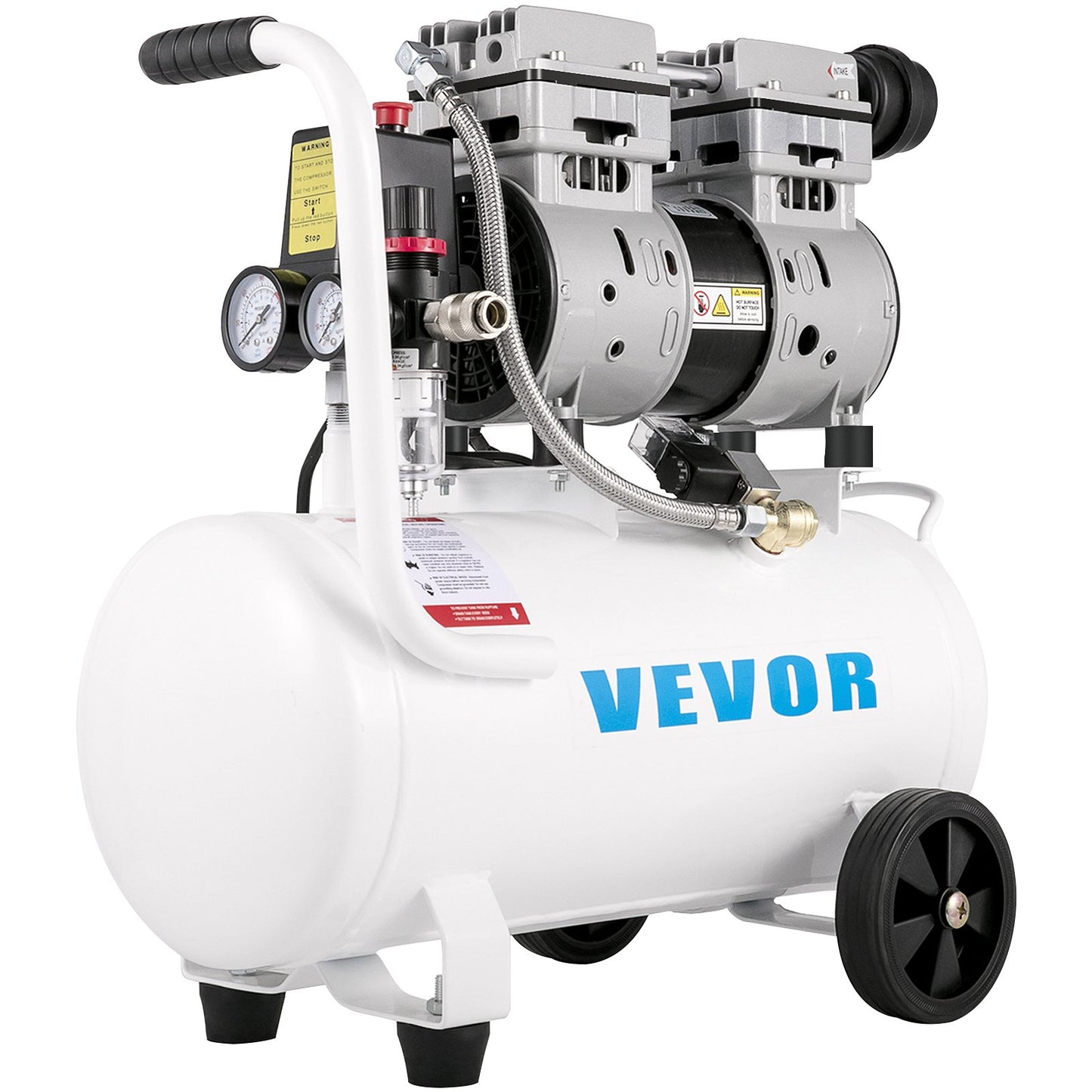 Flüsterkompressor 25 L, Leise Ölfrei Kompressor 750 W, Ölfrei Luftkompressor 60 DB, Druckluftkompressor, Silent Druckluft Kessel 165 L / Min Abgasvolumen, Mit Eingebautem Abluftventilator
