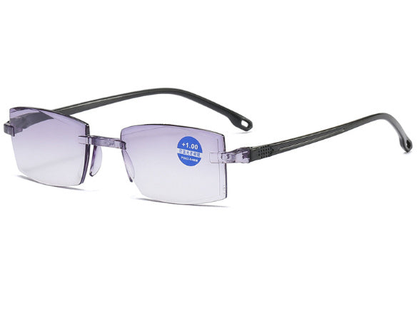 New Frameless Diamond Trimming Reading Glasses Comfortable Anti-blue Light Blue Film One Men's Glasses