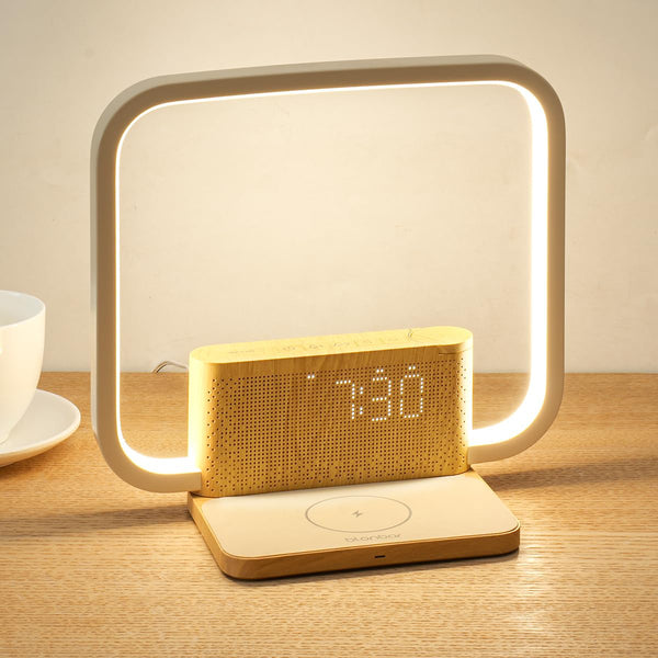 Bedside Lamp Double Alarm Clock 10W Wireless Charging Natural Sound Wake-up Light
