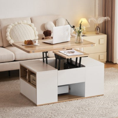 Grey Coffee Table With Storage, Lift Up Coffee Table For Living Room, Coffee Table With 2 Drawers Lift-Top Sofa End Tea Tables For Living Room Furniture