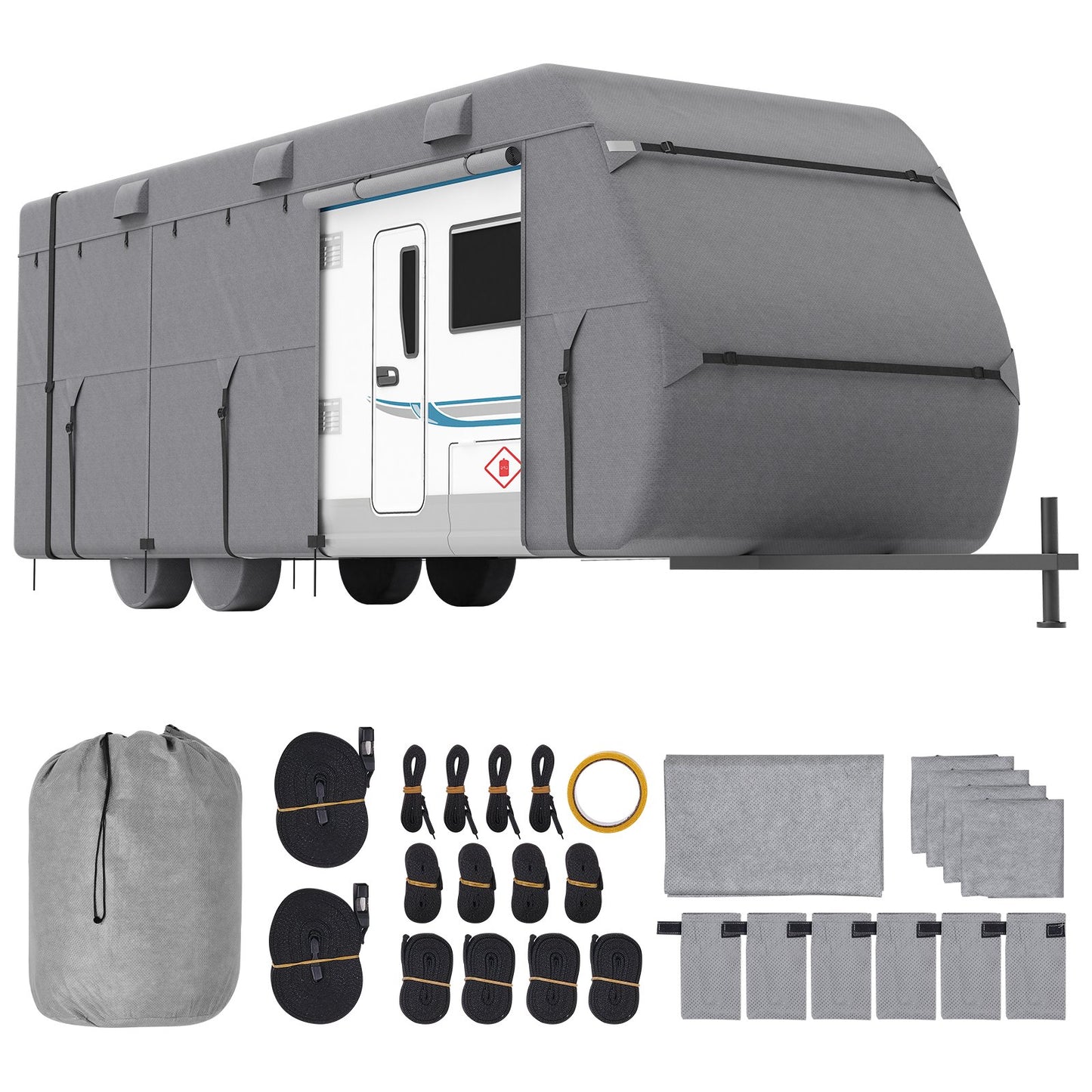 Wohnwagen-Schutzhülle Für 5,5-6,1 M Wohnwagen, Wohnwagenabdeckung Aus Vliesstoff Wasserdicht Winddicht Sonnenbeständig, Universal-Wohnwagenhülle Mit Aufbewahrungstasche Reparaturflicken Gurten