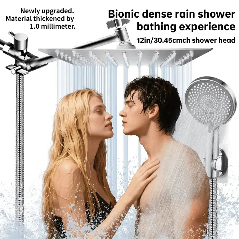 3-in-1 Shower System - High-Flow Square Rain Head + Adjustable Arm + Handheld Spray