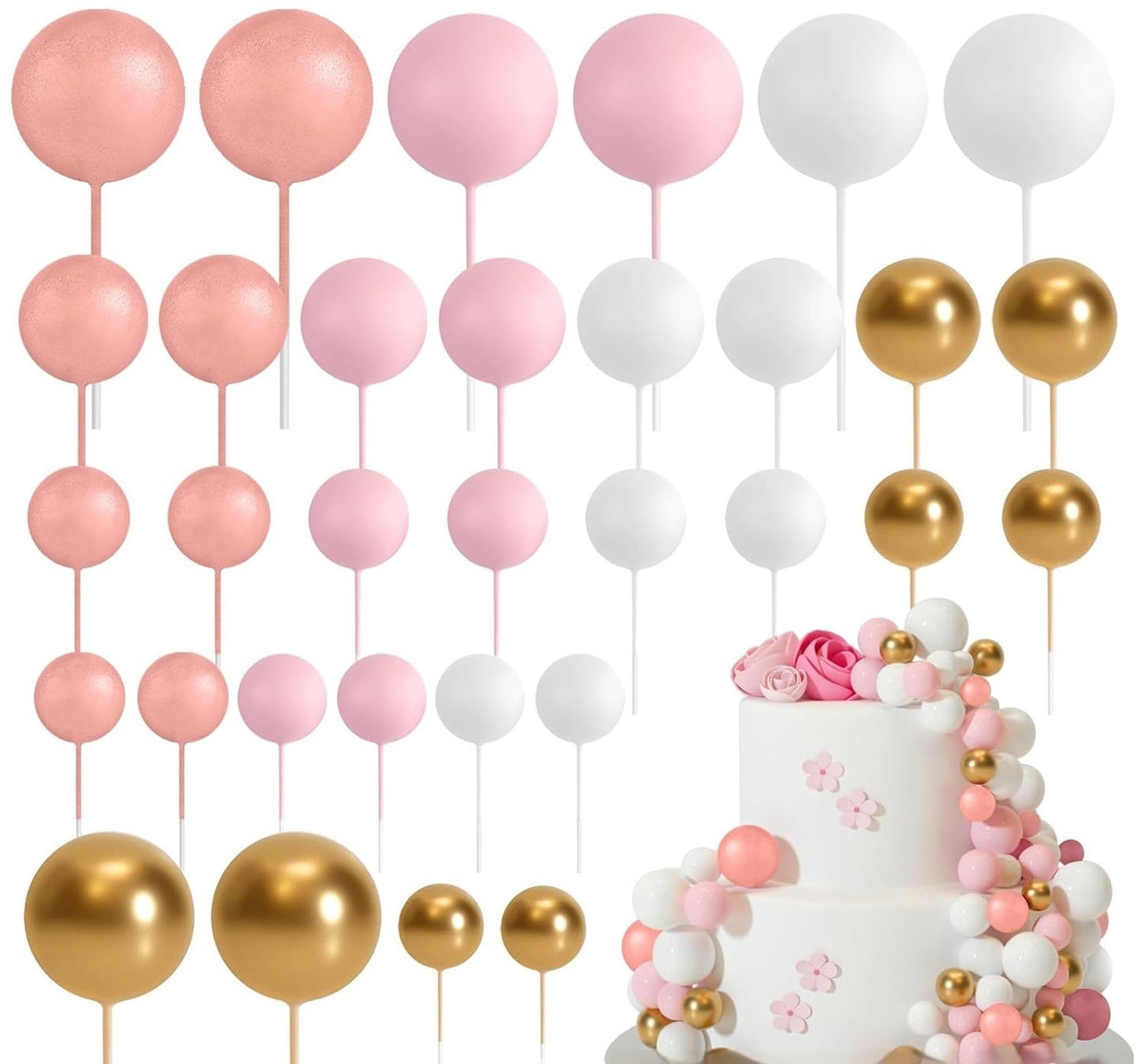 32 Pcsset Colorful Foam Ball Birthday Cake Decoration Multi-style Plug-in